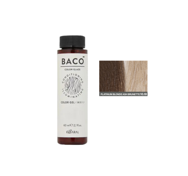 Полуперманентная система окрашивания в виде геля Kaaral Baco Color Glaze 10.18 платиновый блондин пепельно-коричневый 60мл