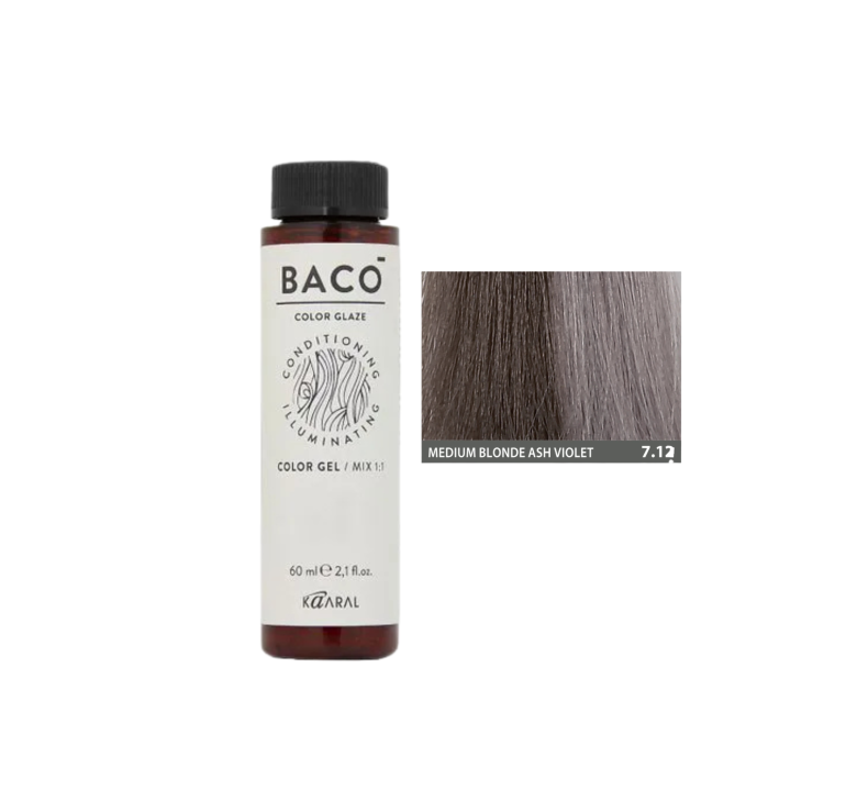 Напівперманентна система фарбування у вигляді гелю Kaaral Baco Color Glaze 7.12 блондин попелястий фіолетовий 60мл
