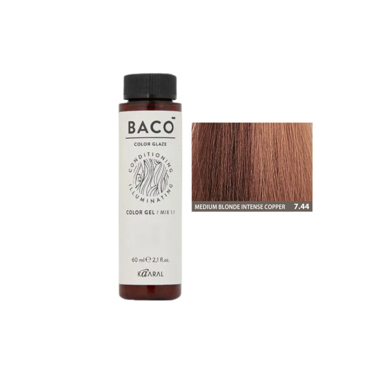 Напівперманентна система фарбування у вигляді гелю Kaaral Baco Color Glaze 7.44 блондин інтенсивний мідний 60мл