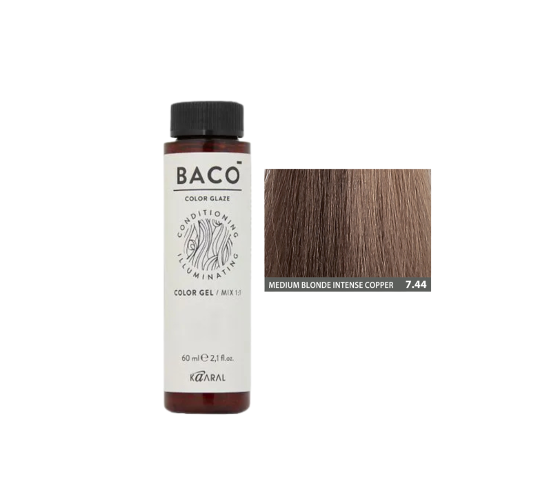 Полуперманентная система окрашивания в виде геля Kaaral Baco Color Glaze 7.44 блондин интенсивный медный 60мл