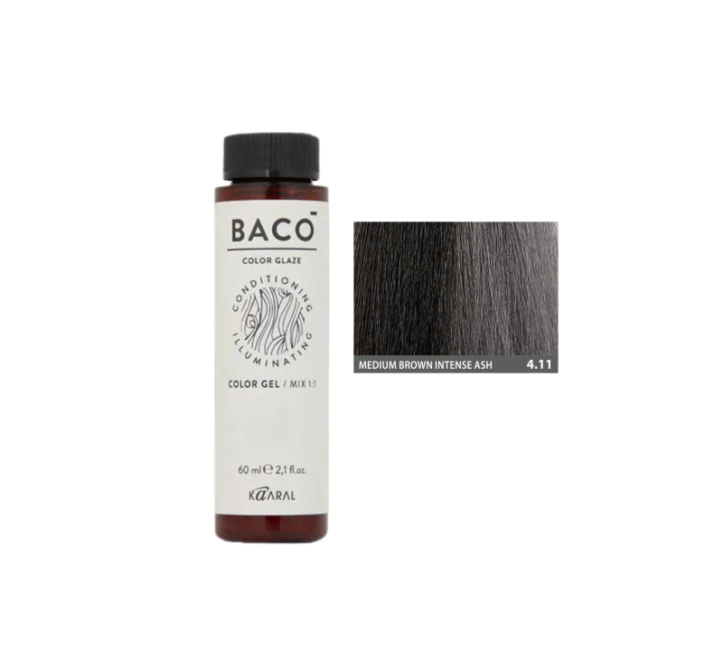 Полуперманентная система окрашивания в виде геля Kaaral Baco Color Glaze 4.11 шатен интенсивный пепельный 60мл