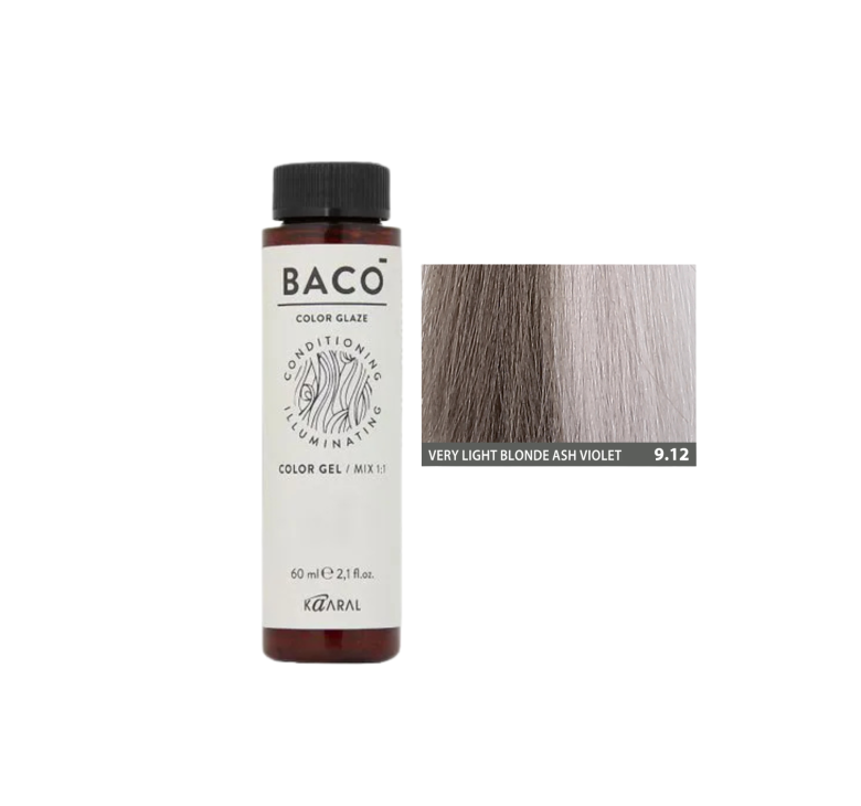 Полуперманентная система окрашивания в виде геля Kaaral Baco Color Glaze 9.12 очень светлый блондин пепельно-фиолетовый 60мл