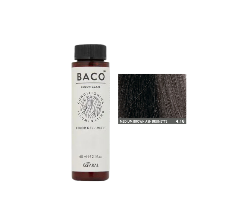 Полуперманентная система окрашивания в виде геля Kaaral Baco Color Glaze 4.18 каштан пепельно-коричневый 60мл