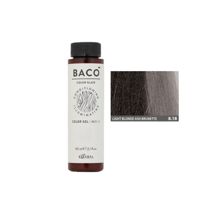 Напівперманентна система фарбування у вигляді гелю Kaaral Baco Color Glaze 8.18 світлий блондин попелясто-коричневий 60мл