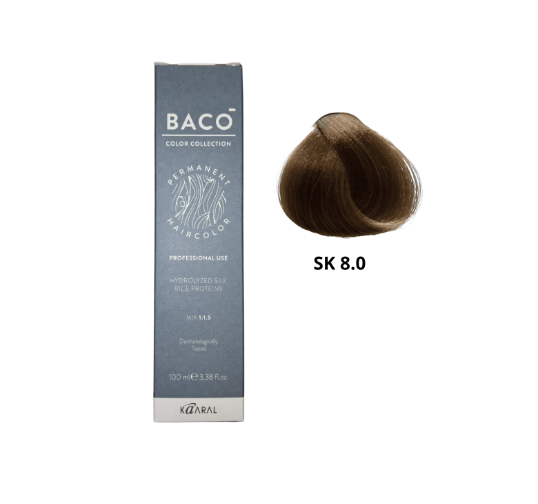 Стійка крем-фарба для волосся Kaaral Baco Color Silkera 8.0 світлий блондин 100мл