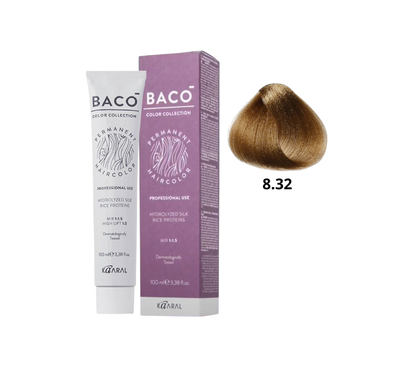 Стойкая крем-краска для волос Kaaral Baco Permanent Hair Color 8.32 светлый золотисто-фиолетовый блондин 100мл