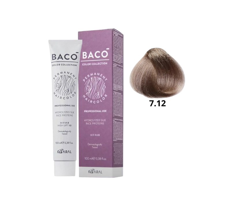 Стойкая крем-краска для волос Kaaral Baco Permanent Hair Color 7.12 блондин пепельно фиолетовый 100мл