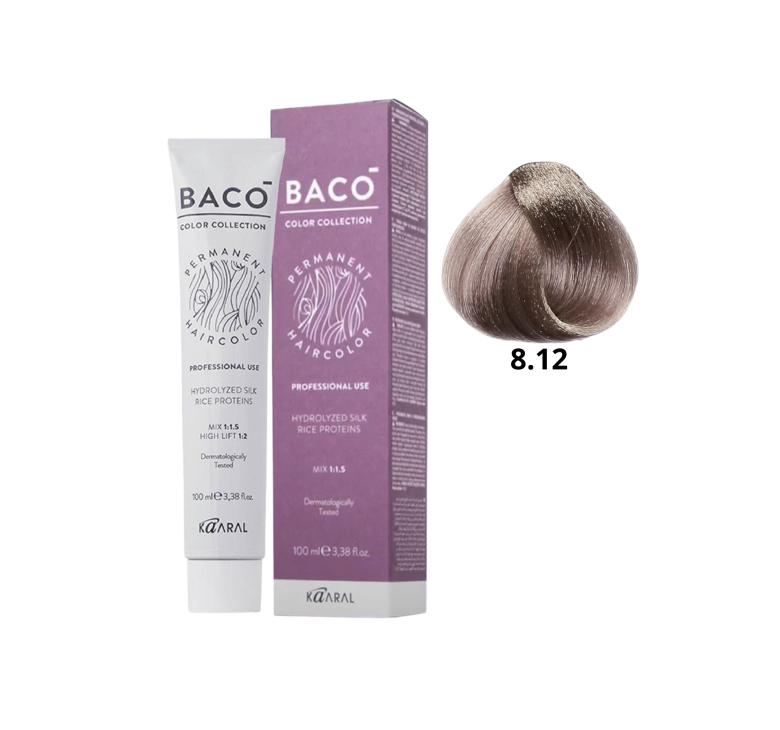 Стійка крем-фарба для волосся Kaaral Baco Permanent Hair Color 8.12 світлий блондин попелясто фіолетовий 100мл