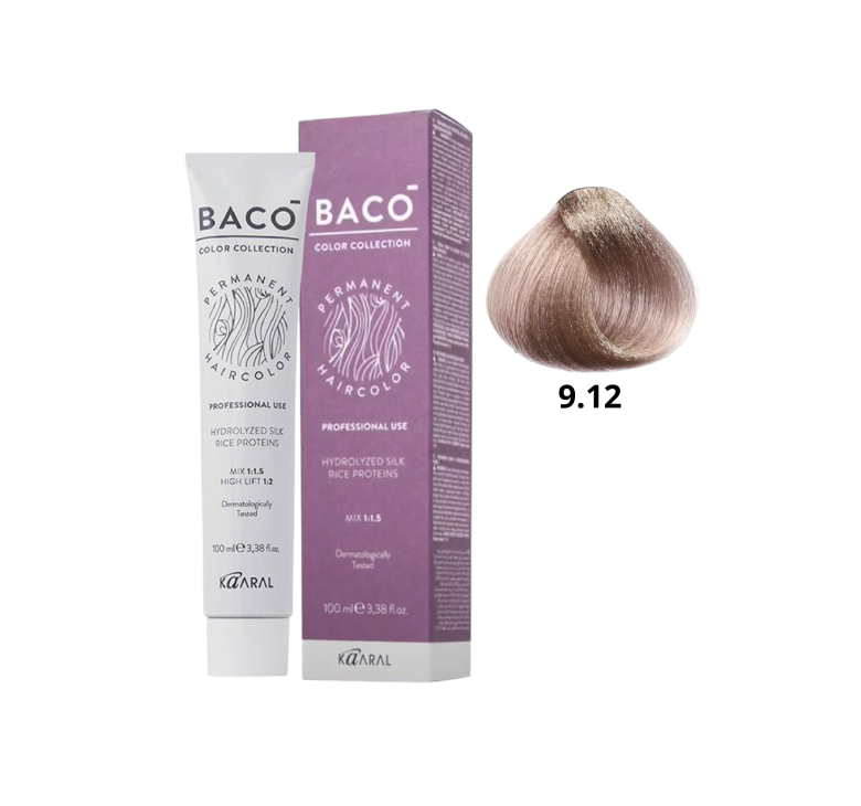 Стойкая крем-краска для волос Kaaral Baco Permanent Hair Color 9.12 очень светлый блондин пепельно фиолетовый 100мл