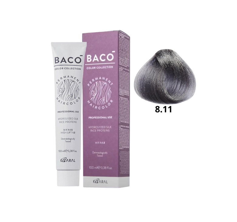 Стійка крем-фарба для волосся Kaaral Baco Permanent Hair Color 8.11 інтенсивно-попелястий світлий блондин 100мл