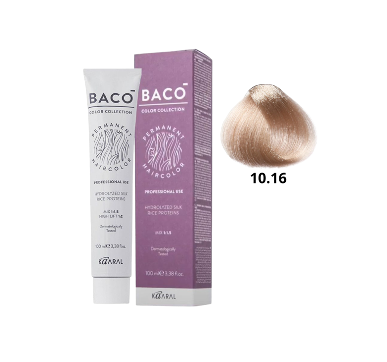 Стойкая крем-краска для волос Kaaral Baco Permanent Hair Color 10.16 платиновый блондин пепельно красный 100мл
