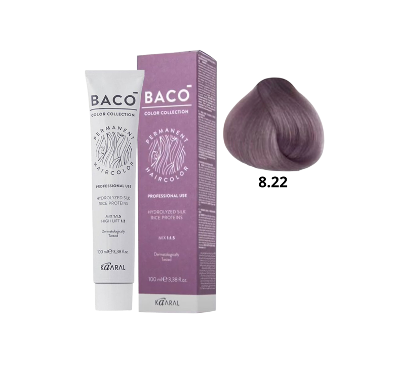 Стойкая крем-краска для волос Kaaral Baco Permanent Hair Color 8.22 светлый блондин интенсивный фиолетовый 100мл