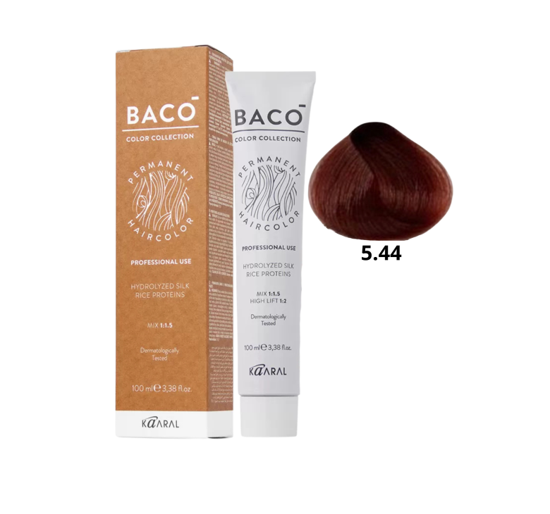Стійка крем-фарба для волосся Kaaral Baco Permanent Hair Color 5.44 каштановий світлий інтенсивний мідний 100мл
