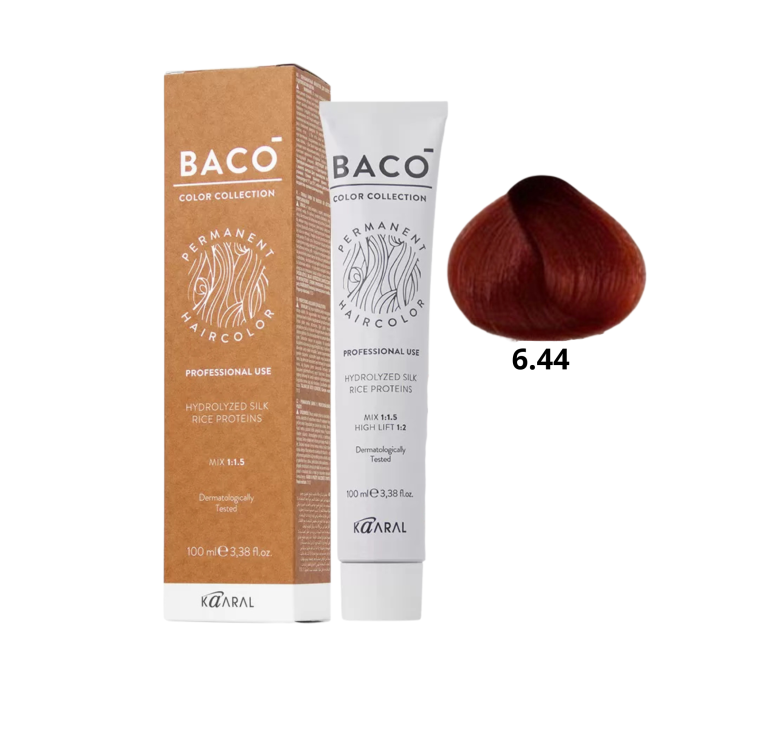 Стойкая крем-краска для волос Kaaral Baco Permanent Hair Color 6.44 темный блондин интенсивный медный 100мл