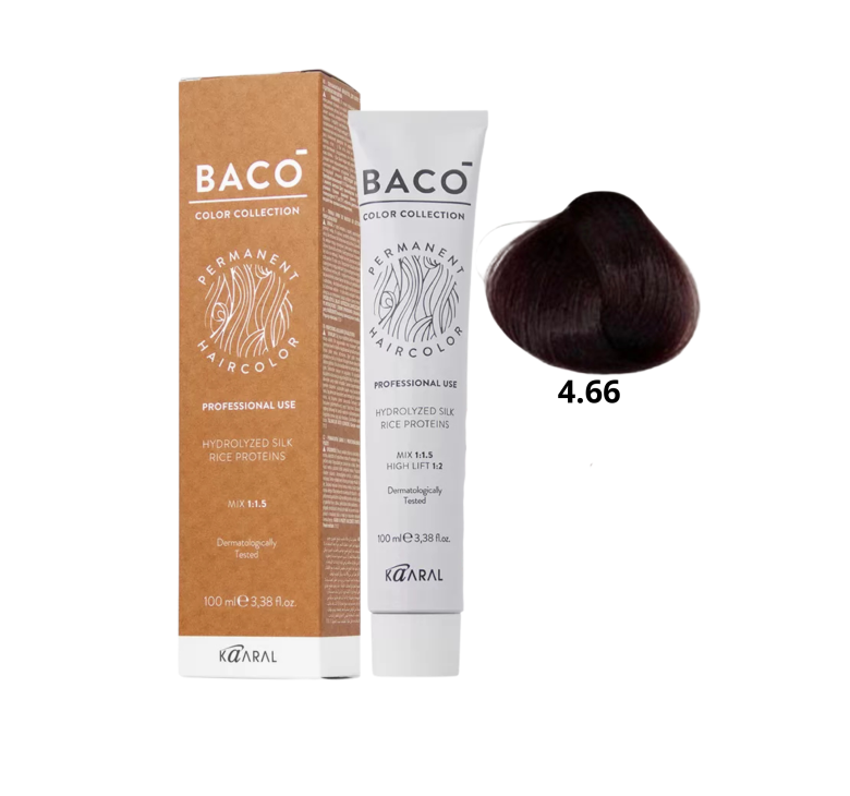 Стійка крем-фарба для волосся Kaaral Baco Permanent Hair Color 4.66 каштановий червоний насичений 100мл