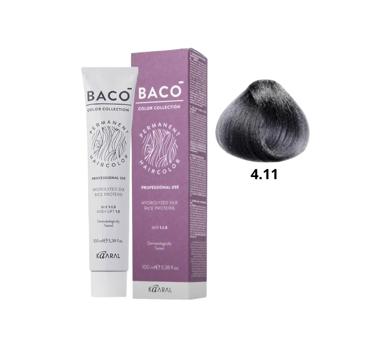 Стойкая крем-краска для волос Kaaral Baco Permanent Hair Color 4.11 Каштан интенсивно-пепельный 100мл