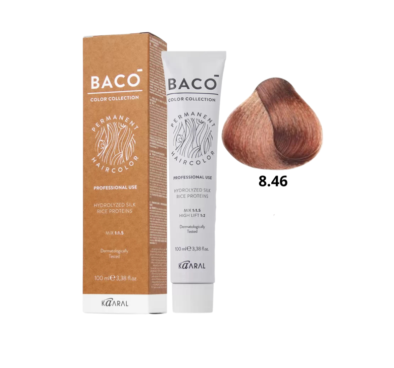 Стойкая крем-краска для волос Kaaral Baco Permanent Hair Color 8.46 Светлый блондин медно-красный 100мл