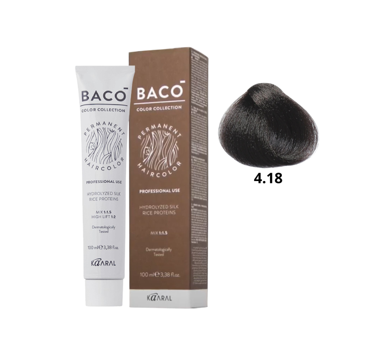 Стойкая крем-краска для волос Kaaral Baco Permanent Hair Color 4.18 пепельно-каштановый коричневый 100мл