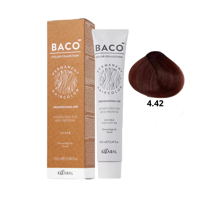 Стойкая крем-краска для волос Kaaral Baco Permanent Hair Color 4.42 медный каштан фиолетовый 100мл