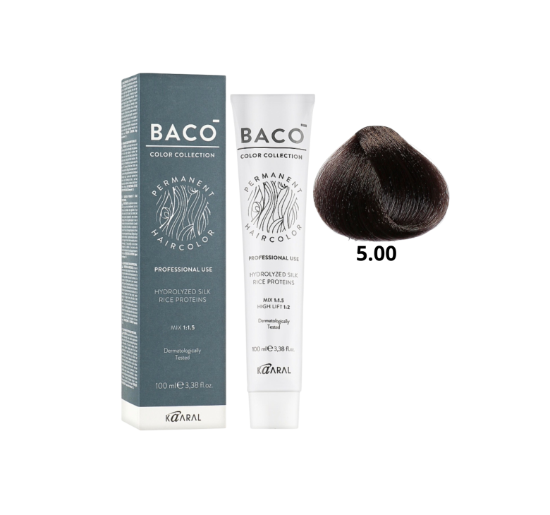 Стойкая крем-краска для волос Kaaral Baco Permanent Hair Color 5.00 светло-каштановый интенсивный 100мл