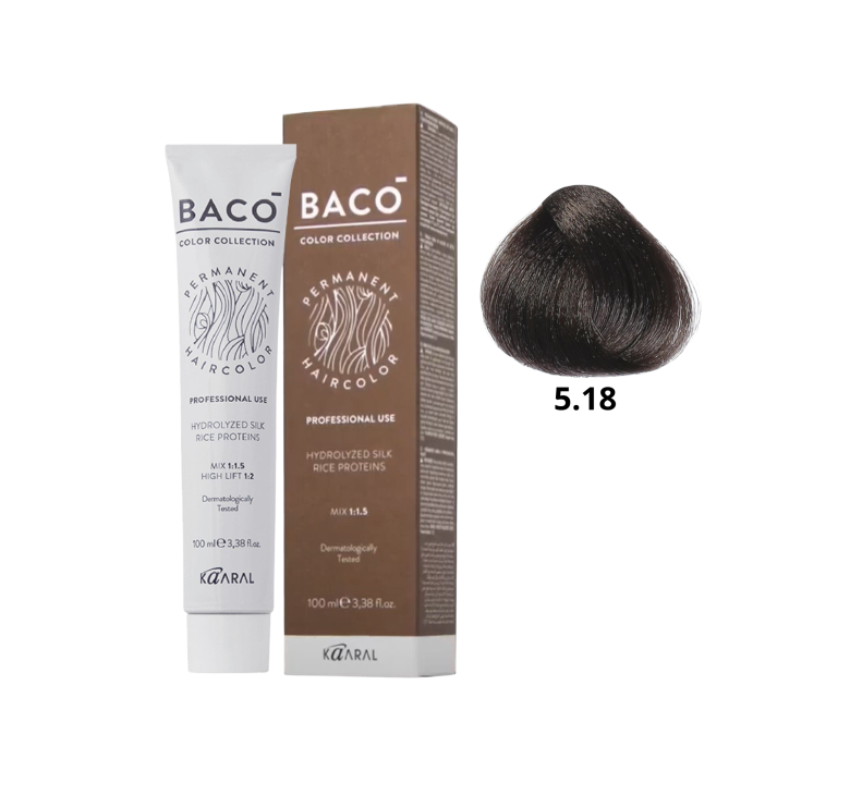 Стойкая крем-краска для волос Kaaral Baco Permanent Hair Color 5.18 светло-каштановый пепельно- коричневый 100мл