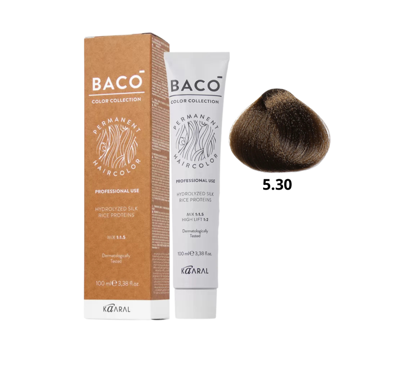 Стойкая крем-краска для волос Kaaral Baco Permanent Hair Color 5.30 светлый золотистый каштан 100мл