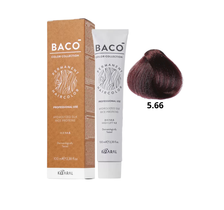 Стойкая крем-краска для волос Kaaral Baco Permanent Hair Color 5.66 светло-каштановый интенсивный красный 100мл