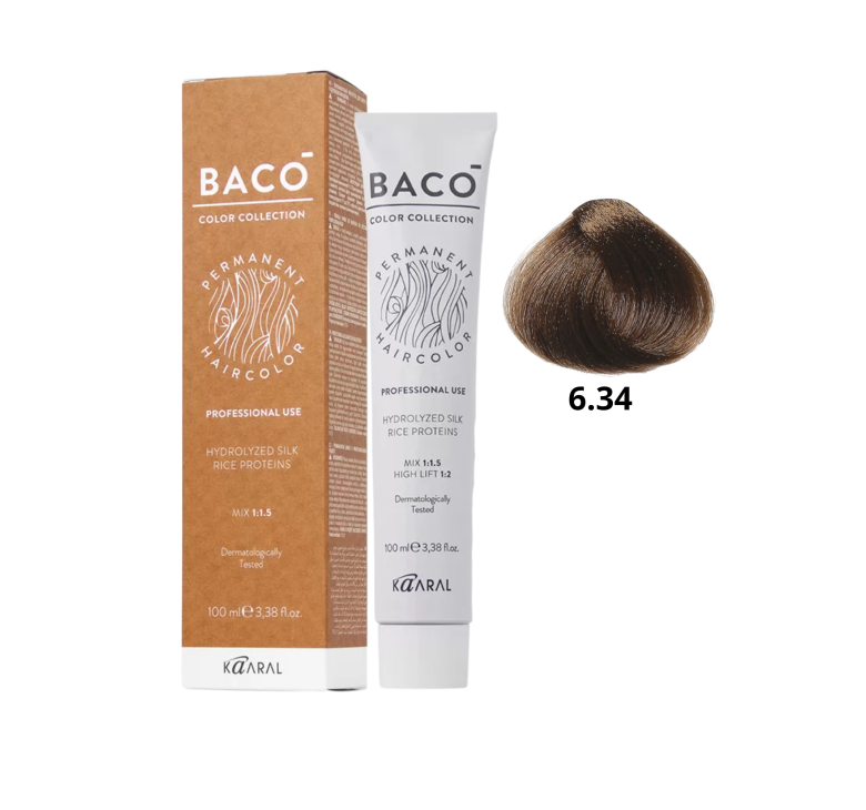 Стойкая крем-краска для волос Kaaral Baco Permanent Hair Color 6.34 темный блондин золотисто медный 100мл