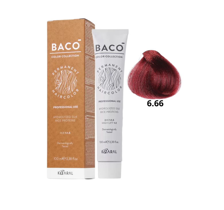 Стойкая крем-краска для волос Kaaral Baco Permanent Hair Color 6.66 блондин темный интенсивно красный 100мл