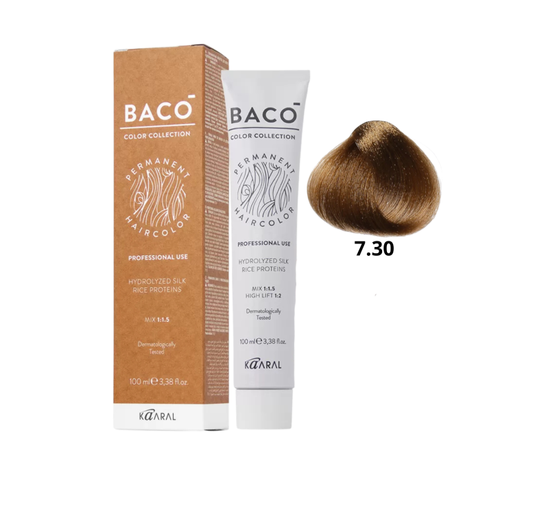 Стійка крем-фарба для волосся Kaaral Baco Permanent Hair Color 7.30 блондин золотистий 100мл