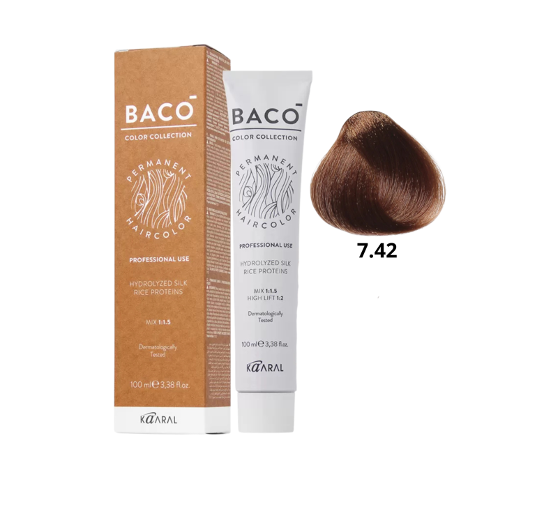 Стойкая крем-краска для волос Kaaral Baco Permanent Hair Color 7.42 медно-фиолетовый блондин 100мл