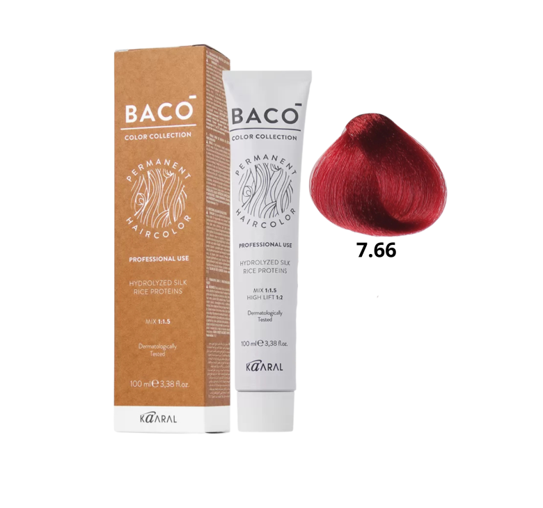 Стійка крем-фарба для волосся Kaaral Baco Permanent Hair Color 7.66 інтенсивний червоний блондин 100мл