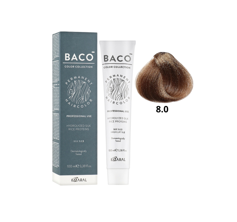 Стойкая крем-краска для волос Kaaral Baco Permanent Hair Color 8.0 светлый блондин 100мл
