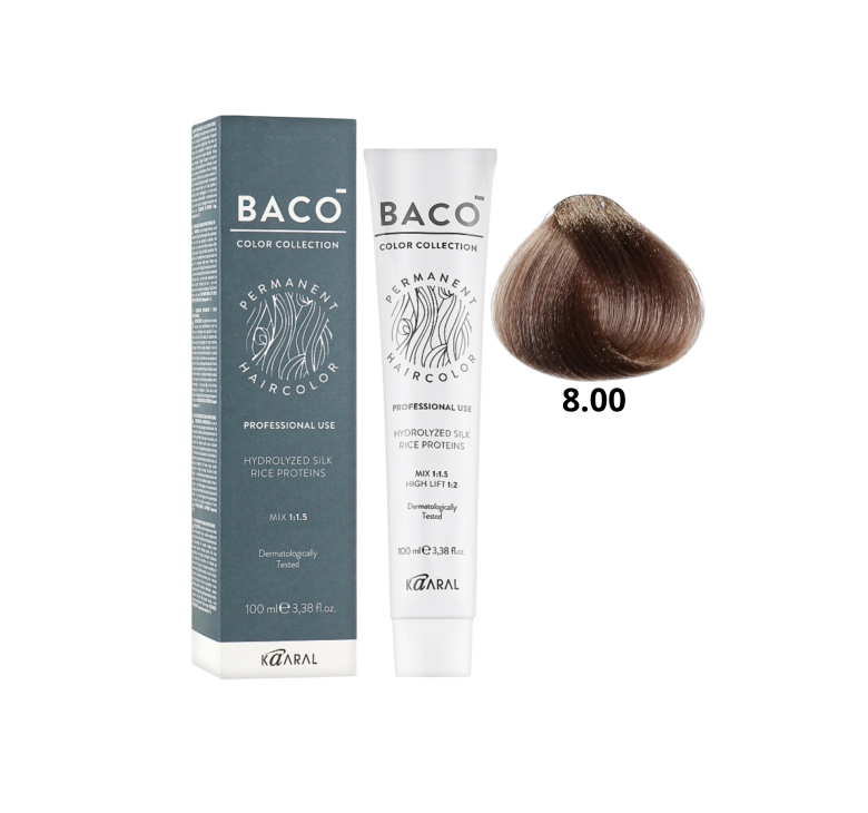 Стойкая крем-краска для волос Kaaral Baco Permanent Hair Color 8.00 светлый блондин интенсивный 100мл