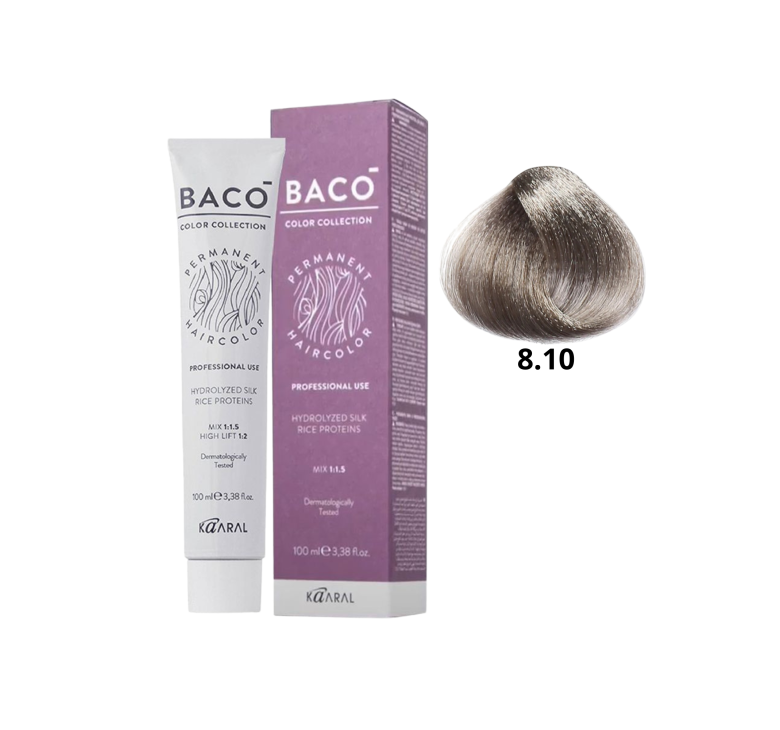 Стойкая крем-краска для волос Kaaral Baco Permanent Hair Color 8.10 блондин светлый пепельный 100мл