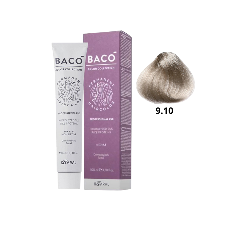 Стійка крем-фарба для волосся Kaaral Baco Permanent Hair Color 9.10 блондин дуже світлий попелястий 100мл