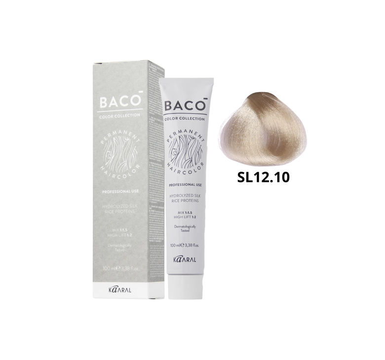 Стойкая крем-краска для волос Kaaral Baco Permanent Hair Color 12.10 очень светлый блондин пепельный 100мл