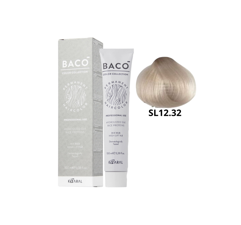 Стойкая крем-краска для волос Kaaral Baco Permanent Hair Color 12.32 очень светлый блондин пепельный 100мл