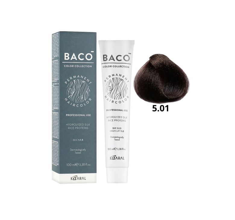 Стойкая крем-краска для волос Kaaral Baco Permanent Hair Color 5.01 натуральный светло каштановый пепельный 100мл