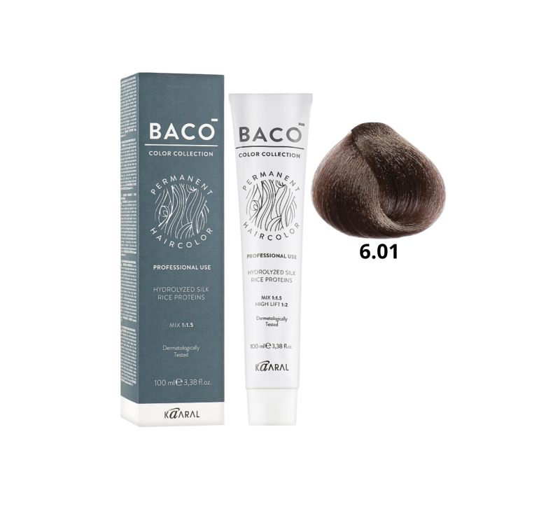 Стойкая крем-краска для волос Kaaral Baco Permanent Hair Color 6.01 натуральный темный блондин пепельный 100мл