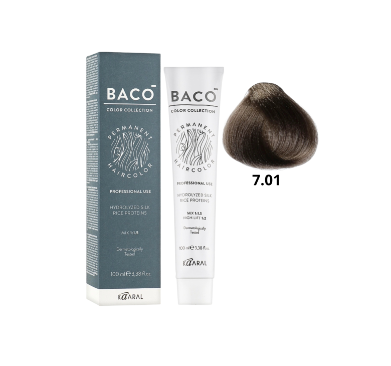 Стойкая крем-краска для волос Kaaral Baco Permanent Hair Color 7.01 натуральный пепельный блондин 100мл