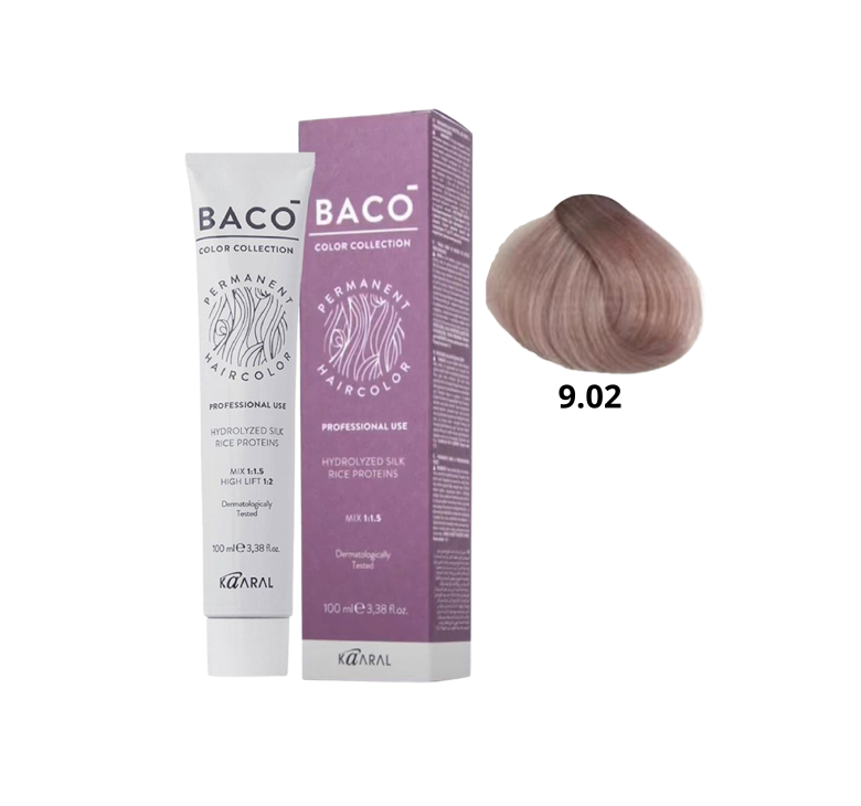 Стойкая крем-краска для волос Kaaral Baco Permanent Hair Color 9.02 натуральный очень светлый блондин фиолетовый 100мл