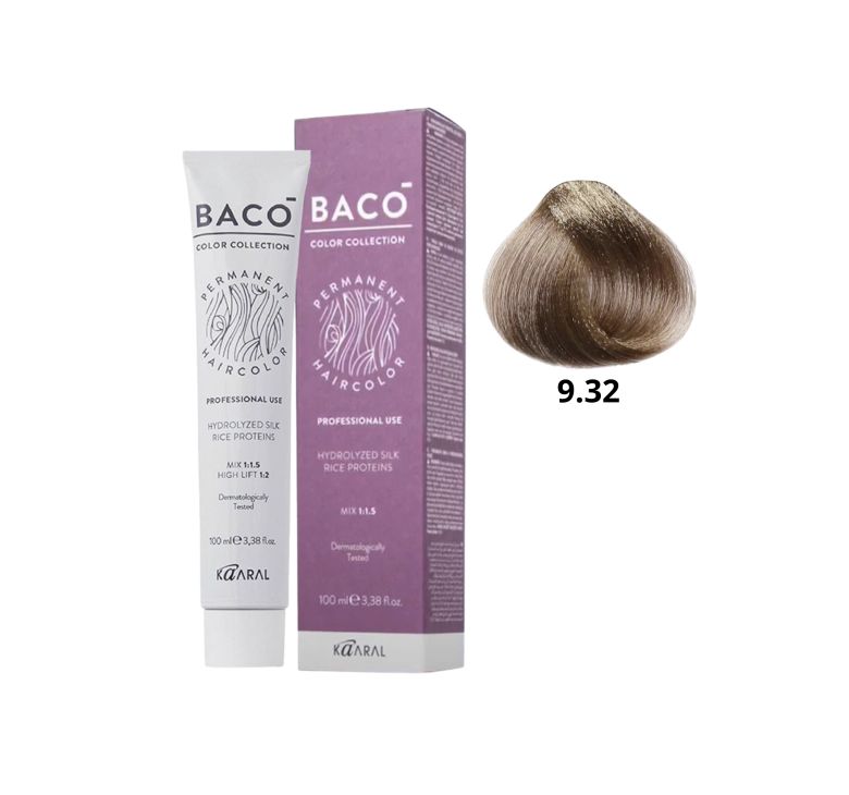 Стійка крем-фарба для волосся Kaaral Baco Permanent Hair Color 9.32 дуже світлий блондин золотисто-фіолетовий 100мл