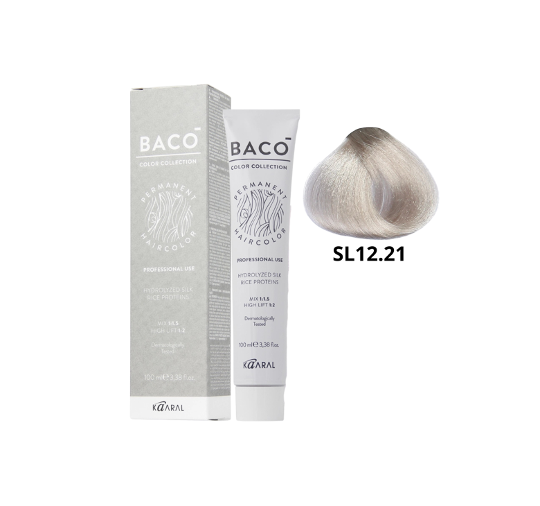 Стійка крем-фарба для волосся Kaaral Baco Permanent Hair Color 12.21 екстра світлий фіолетово-попелястий блондин 100мл