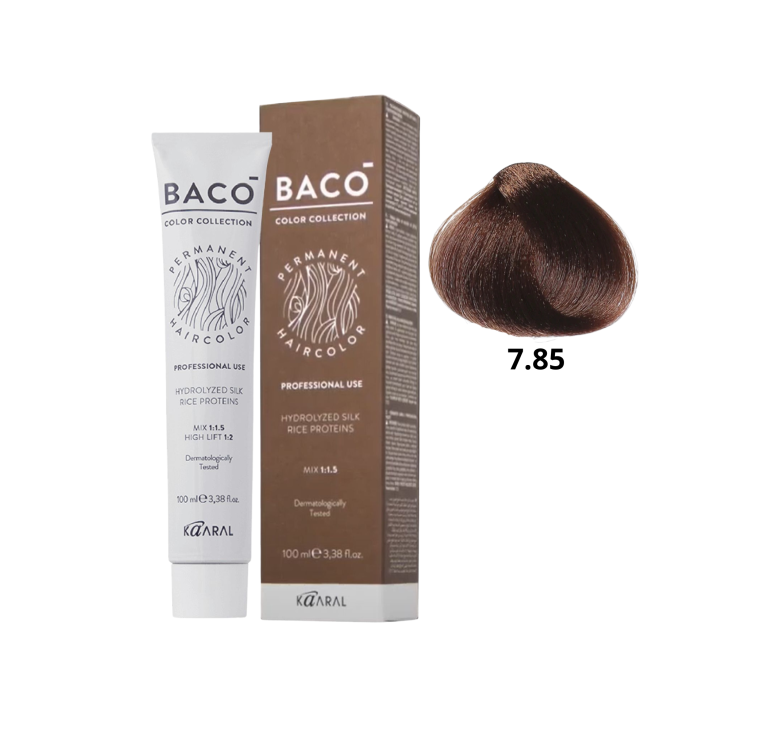 Стійка крем-фарба для волосся Kaaral Baco Permanent Hair Color 7.85 коричнево-махагоновий блондин 100мл