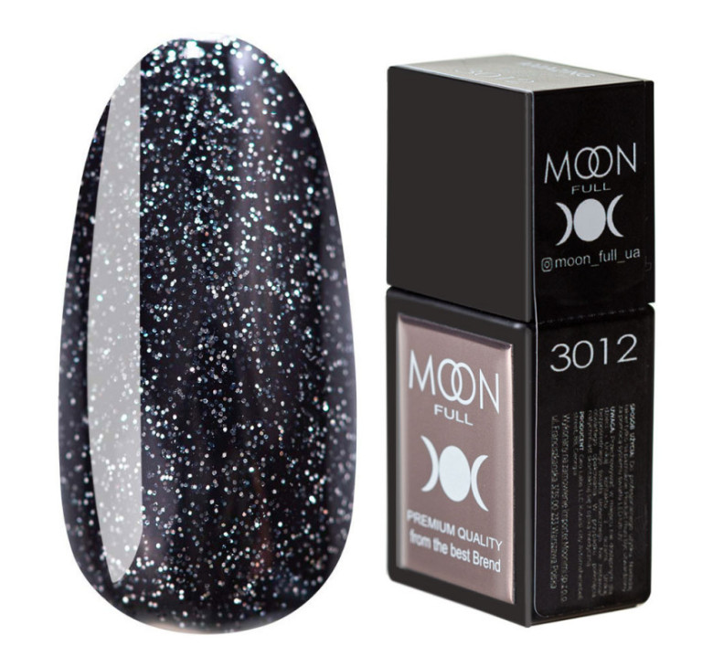 Кольорова база MOON FULL Amazing Color Base №3012 чорно-синій із шиммером та дрібними блискітками, 12 мл