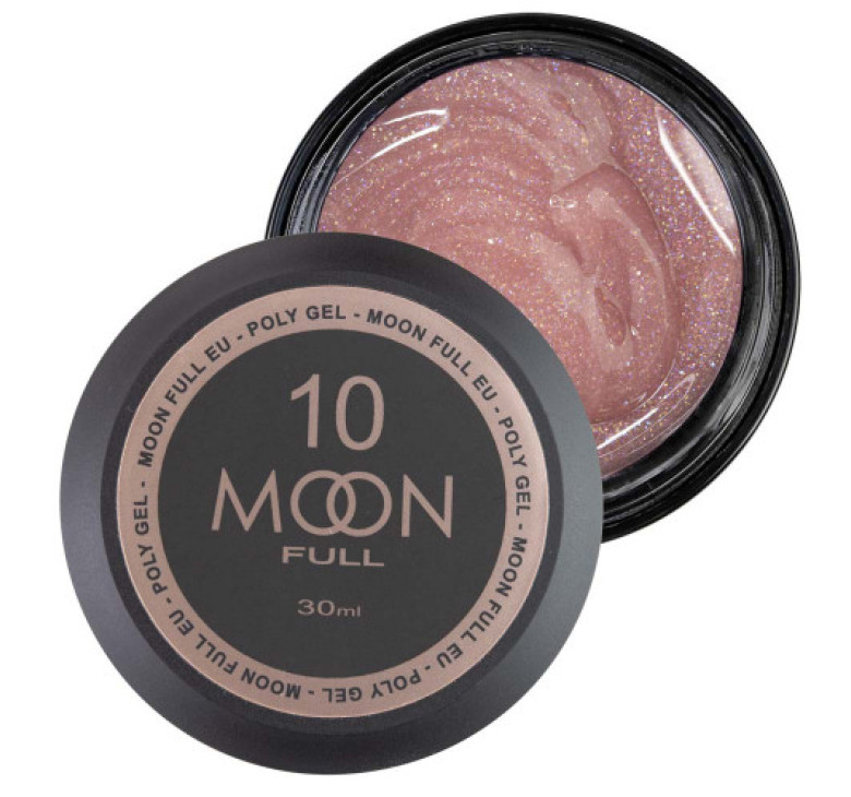 Полигель для наращивания Moon Full Poly Gel №10 сочно-розовый с шиммером, 30 мл